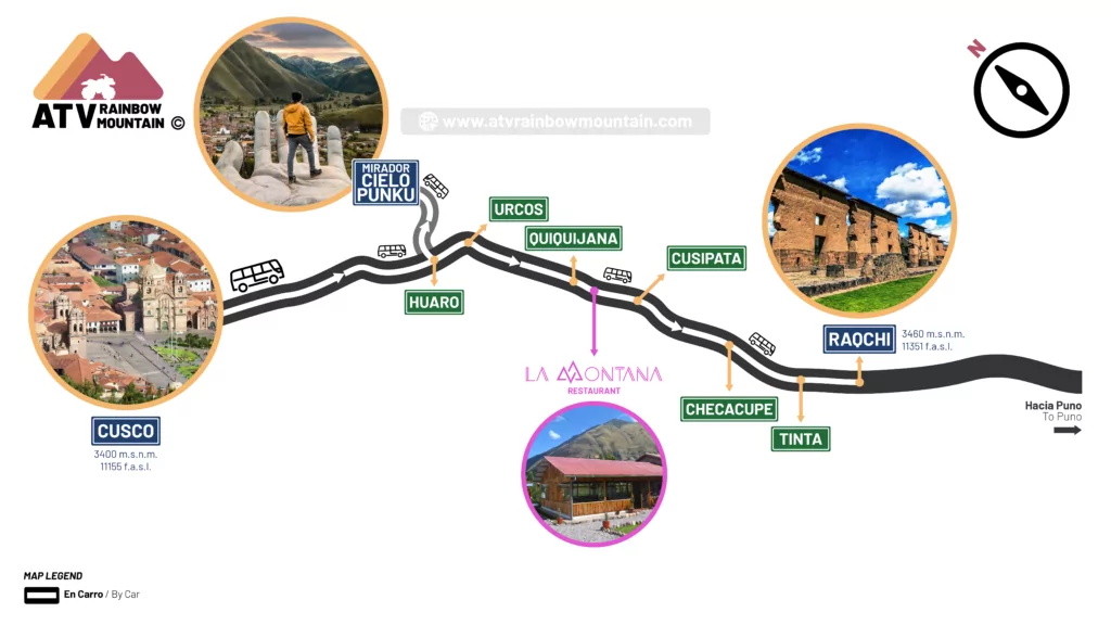Map of the Vinicunca Trek 2D/1N: Scenic Route through the Rainbow Mountains and the Vilcanota Mountain Range